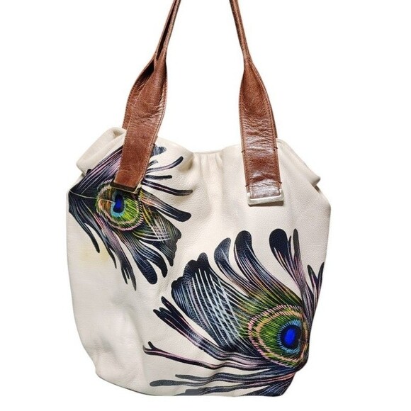 Elliott Lucca Handpainted Intreccio Peacock Leather Tote Bag - Picture 1 of 13